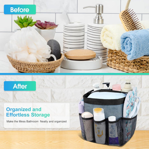 Attmu Mesh Shower Caddy, Portable for College Dorm Room, 8 Pockets, Quick Dry Shower Bag