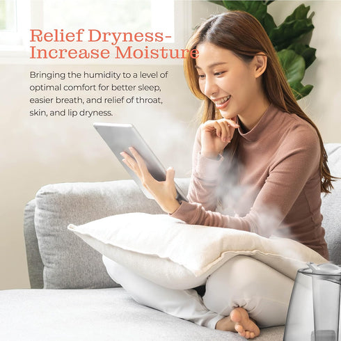 Cool Mist Humidifiers for Bedroom, 2.2L Tank, Quiet Ultrasonic Vaporizer, Adjustable Mist Level & Auto-Shut Off