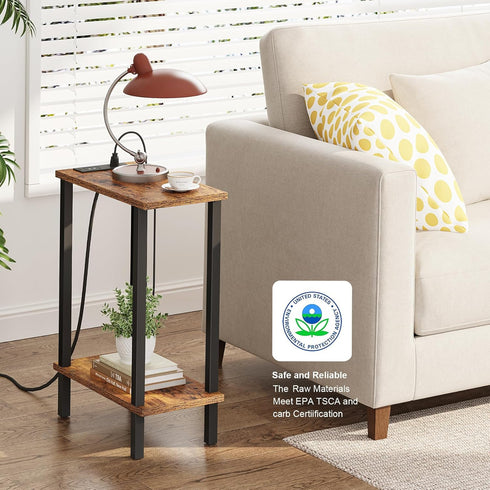 TB01BB060 TUTOTAK Small End Table with Charging Station, Narrow Side Table with USB Ports and Outlets, Skinny Sofa