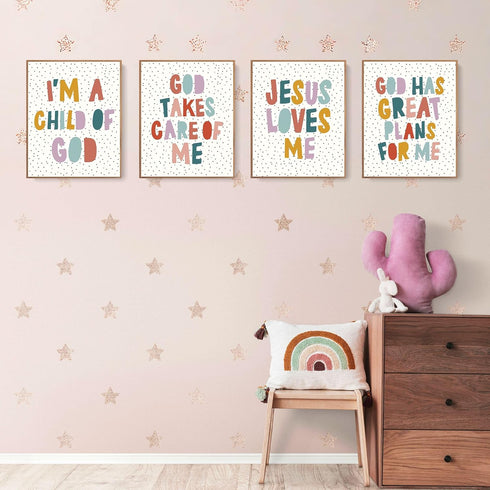 LARTSFRO 10x8 Inch Set 4 Jesus Loves me Wall Art Decor Posters Prints, Inspirational Bible Verses Room Bedroom Bathroom
