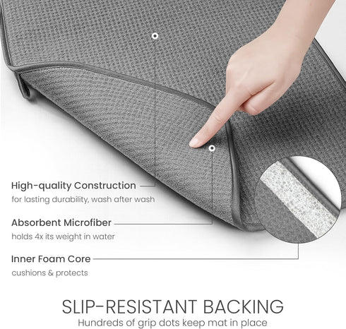 Bellemain XXL Dish Mat, 24" x 17" Microfiber Drying Mat, Super Absorbent, Gray