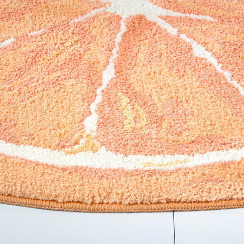 COUNTRY 34.7"x18.1" TOWN & PLAY Citrus Slice Orange Half Circle Shaped Bath Mat, Absorbent Tufted Floor Mat, Non-Slip