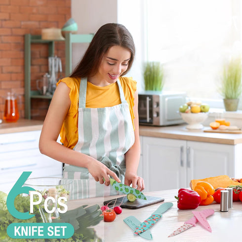 HAUSHOF Kitchen Knife Set - 12-Piece Colorful Knives with 6 Sheaths, Non-Stick Stainless Steel Blades for Gifts
