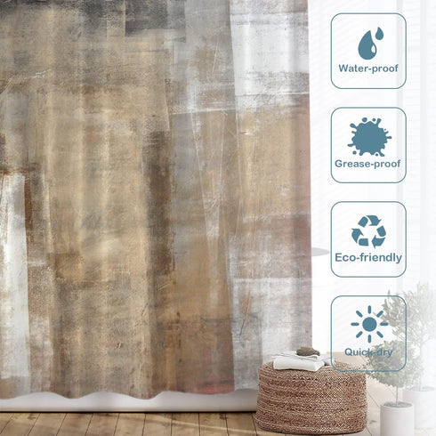 Batmerry Brown Beige Abstract Art Decorative Shower Curtain, Cute Long Wide Shower Curtain with Rust Proof Grommets