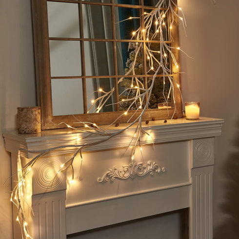Vanthylit Lighted Christmas Garland, 6 FT White Birch with 48 LED Warm White Lights for Decoration