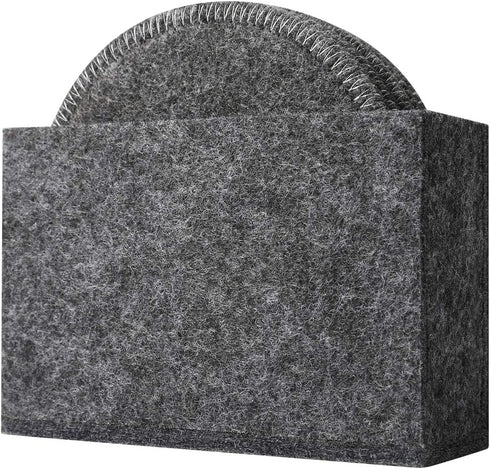 Drink Coasters Set of 6 with Holder - Dark Gray Round Water Absorption Felt Mat, 3.94 Inches Diameter