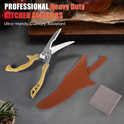 ANDONG Heavy Duty Kitchen Poultry Shears with Serrated Edge, Spring Loaded Kitchen Scissors, Professional Chicken
