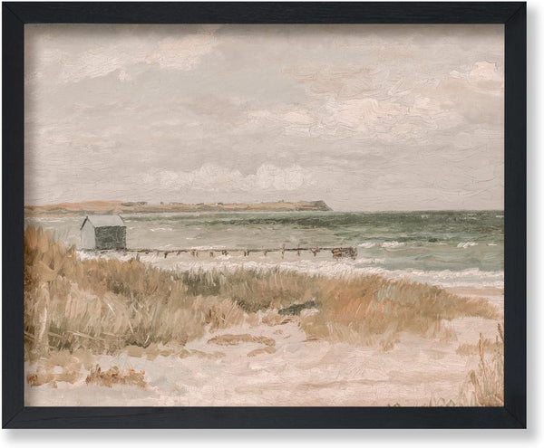Poster Master Vintage Beach House Painting Poster, Retro Landscape Print, Coastal Decor for Bedroom, 8x10 UNFRAMED