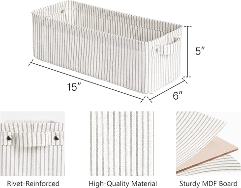 StorageWorks Narrow Storage Bins, Small baskets for Organizing, Long Storage Basket with Handles, Fabric Storage Bins for Shelf, Gray and White Stripes, 2-Pack