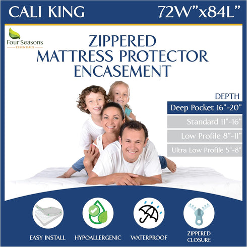 California King Mattress Protector Bedbug Waterproof Zippered Cover - Deep Pocket Fits