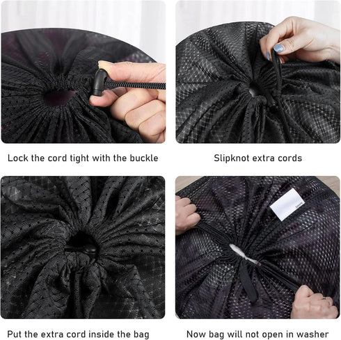 Polecasa Heavy Duty Large Mesh Laundry Bags, 2 Pack with ID Tag and Locking Drawstring Closure (Black)