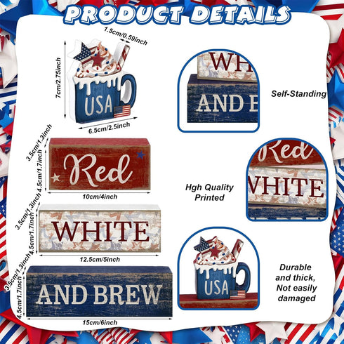 4 4th 250th CroBlissful Pcs of July Decorations Patriotic Memorial Day Tabletop Decoration Red White Blue Table