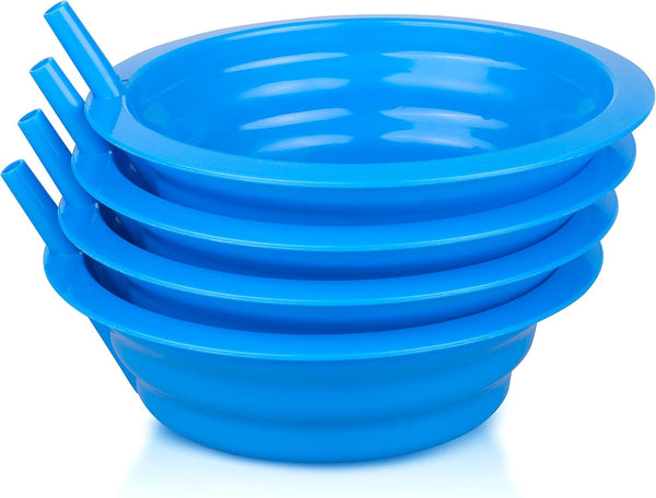 Cibi Cereal Bowls with Straws for Kids, Set of 4 Colorful BPA-Free Toddler Sip-A-Bowls with Built-In Straw for Cereal