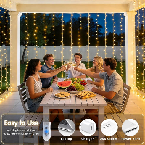 200 6.5ftx6.5ft JMEXSUSS LED Curtain Lights for Bedroom, Warm White Curtain Fairy Lights for Backdrop Indoor, USB