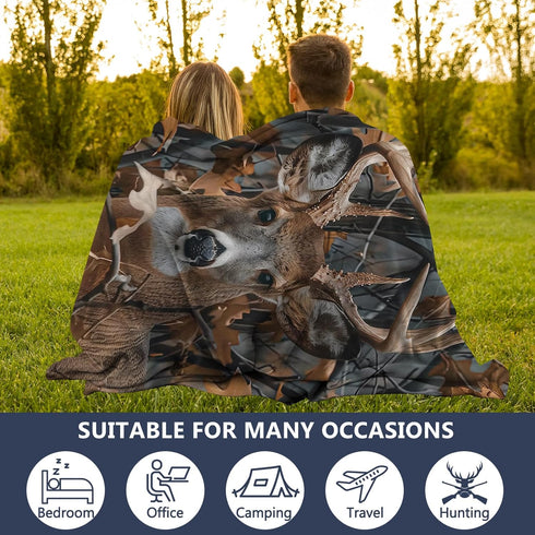 50"x40" KOYI Camo Gifts for Men - Realistic Deer Camo Blanket, Soft Plush Throw for Sofa, Couch, Bed