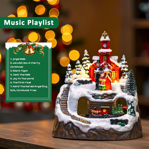 Animated Musical Christmas Village Choir Figurines Christmas Collectibles Statues Church Building & Carolers