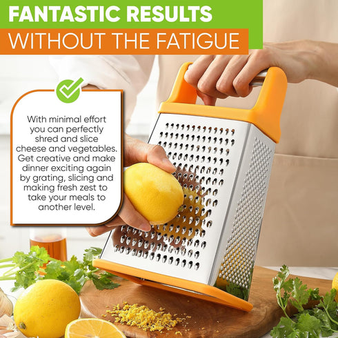 Spring Chef Handheld Stainless Steel XL Parmesan Cheese Grater, 4 Sided Manual Box Grater for Kitchen