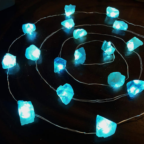 Natural Fluorite String Lights, Raw Crystal Decorative Lights with 20 LEDs 6.5ft Remote Control for Reiki Wedding