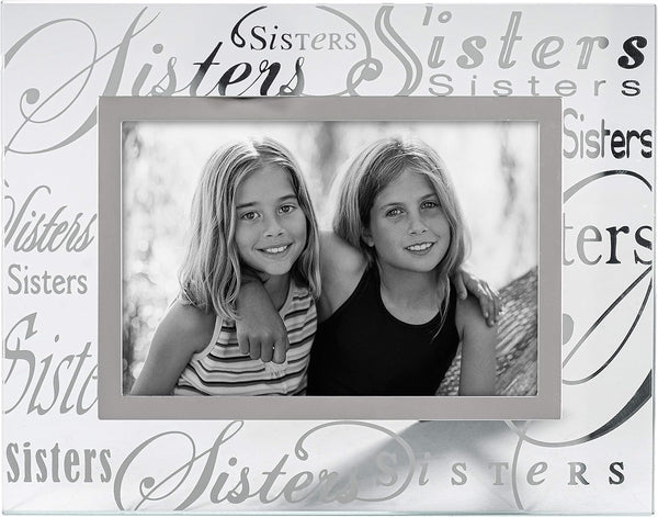 Malden International Designs Sisters Picture Frame, Mirrored Glass with Silver Metal Inner Border, 4x6, Clear