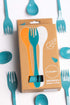KNORK Eco 24 Piece Plant Based Cutlery Set - Bamboo Reusable Flatware Set, Fork, Knife, Spoon, Blue