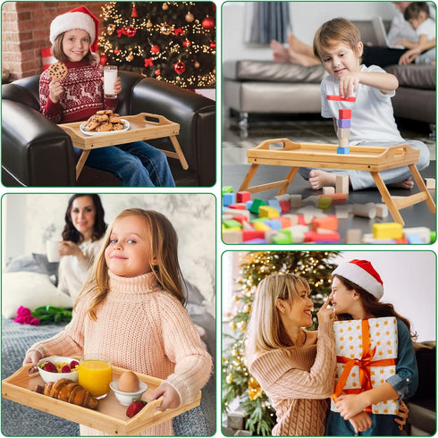 Bed Tray Table Folding Legs with Handles Breakfast Tray for Sofa Eating,Drawing,Platters Bamboo Serving Lap Desk Snack