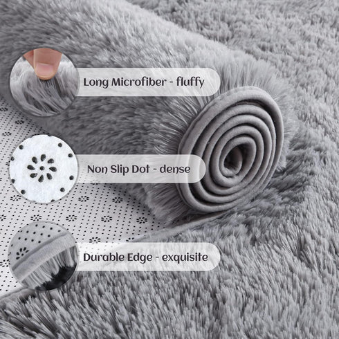 YJ.GWL Area Rugs for Bedroom - 2x3 Washable Small Grey Bedside Rug, Fluffy Shaggy Indoor Carpet