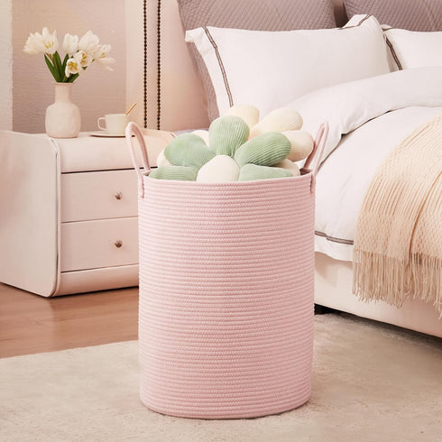 15x20 Inches, 60L Large Pink Laundry Basket Woven Rope Hamper for Baby Girls and Kids, Tall Nursery Storage Bin, Kawaii