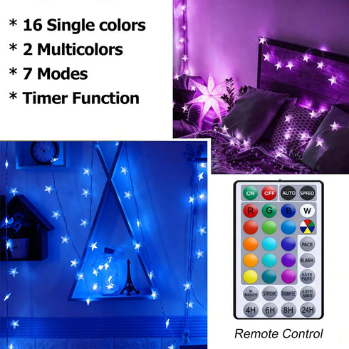 20ft 40 Solhice Color Changing Star String Lights for Bedroom LEDs, Hanging Twinkle Lights USB Powered, Bunk Bed Lights
