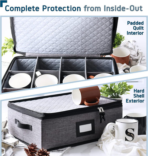Coffee Mug Storage – Quilted Stackable Organizer for 12, Mug Storage Box with Dividers for Moving and Seasonal Storage