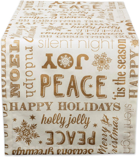 DII Gold Holiday Collage Christmas Table Runner, 14x72, Metallic Fabric Kitchen Décor
