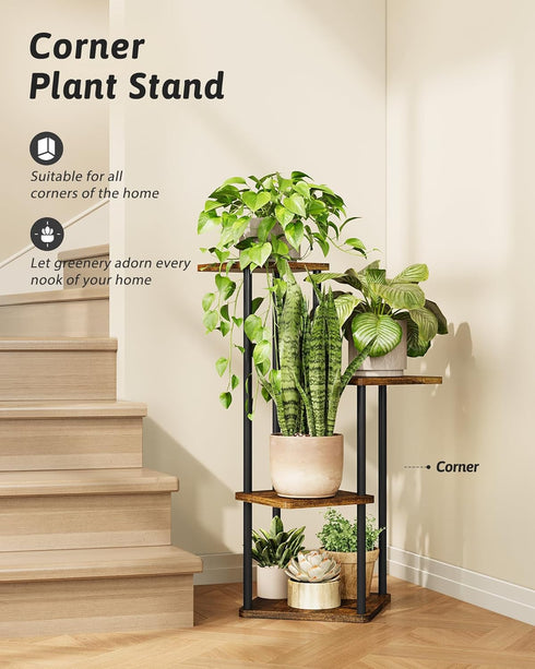4 GENTINGBRO Tall Plant Stand Indoor Tiered Plant Shelf for Multiple Plants Coner Shelf Stand Wood Plant Stand Metal