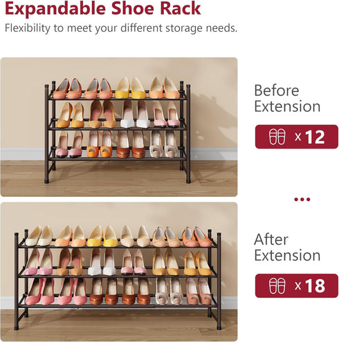 3 Closet, 28-41Adjustable Closet, Tajsoon Tier Expandable Shoe Rack for & Stackable Shoe Shelf Storage, Metal Shoe Rack