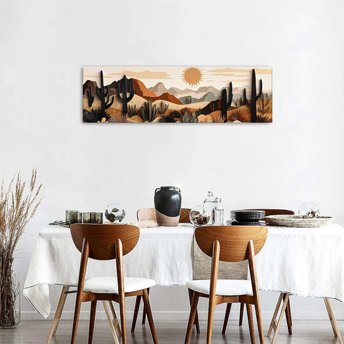 14x48" Boho Cactus Wall Art Mid Century Modern Wall Decor for Living Room Beige Geometric Minimalist Picture Abstract