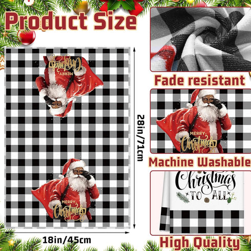 4 Buryeah Pcs Christmas Kitchen Towels African American Black Santa Hand Towels Christmas White Black Buffalo Plaid