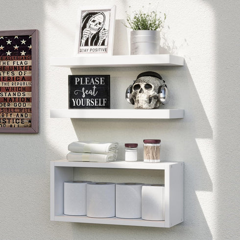 RICHER HOUSE White Floating Shelves Set of 3, Modern Bathroom Shelves Wall