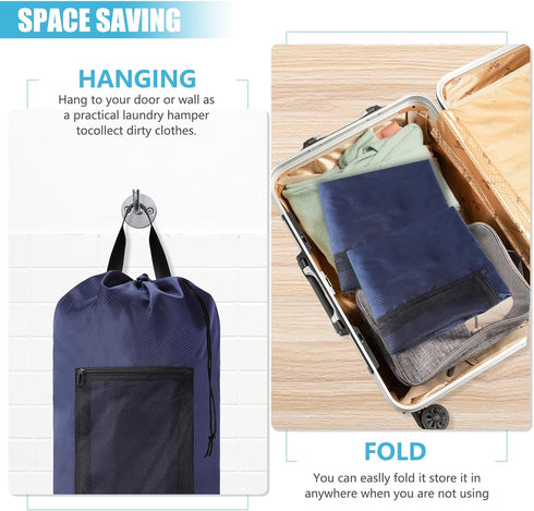 Laundry Bag Backpack, Portable with Adjustable Straps, Travel Dirty Laundry Bag for College (Dark Blue)