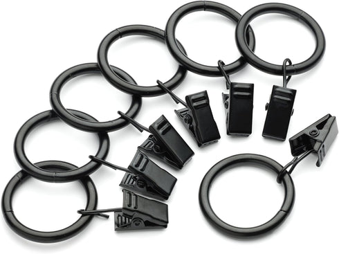Set of 20 Iron Metal Curtain Clip Rings, 1 Inch Interior Diameter, Black