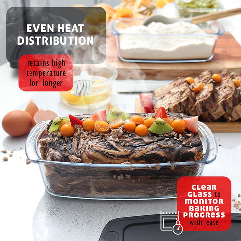 EATEX Glass Bread Pans for Homemade Baking, 1.9 Quart Deep Rectangular Food Storage Containers with Lids, 3 Loaf Pans