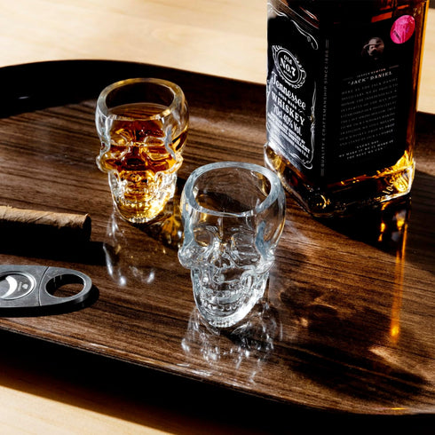 MyGift Set of 6 Skull Shot Glasses, 2.8 oz Clear Glass Novelty Drinkware for Halloween Parties & Home Decor