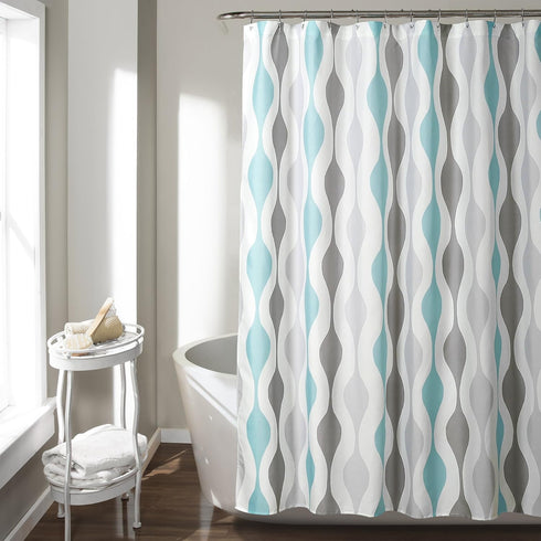 Lush Decor Mid Century Geo Shower Curtain, 72" x 72", Blue & Gray - Stylish Bathroom Decor