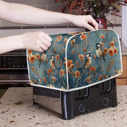 Blue Small Bird Orange Red Flowers Toaster Cover 2 Slice, Universal Size Dustproof Covers with Handle