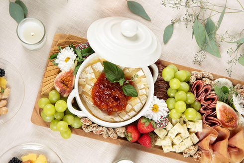 CYPRESS SUNRISE 5 Brie Baker with Lid and Spreader - White Ceramic Baking Dish for Cheese, Baked Brie, Fondue, Dip