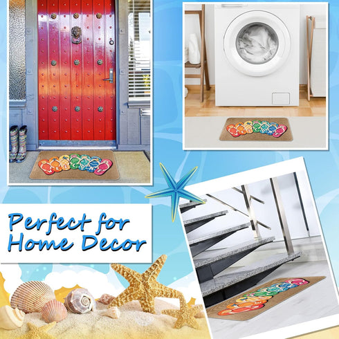 Summer Flip Flop Door Mat, Non-Slip Rubber Welcome Doormat for Indoor Outdoor Floor, 27.5 x 16.5 Inch