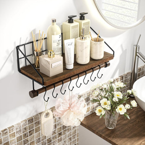 Alsonerbay Floating Shelf Wall-Mounted, Coffee Bar Shelf with Hooks and Towel Bar, Kitchen Shelves for Organizing