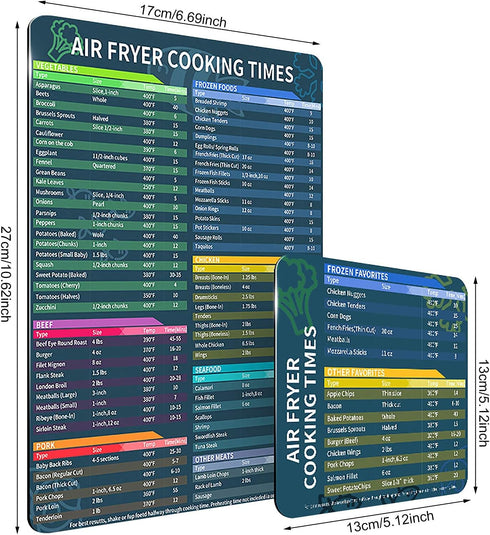 Air Fryer Accessories Cook Times, Magnetic Cheat Sheet Set, Quick Reference Guide for Cooking and Frying