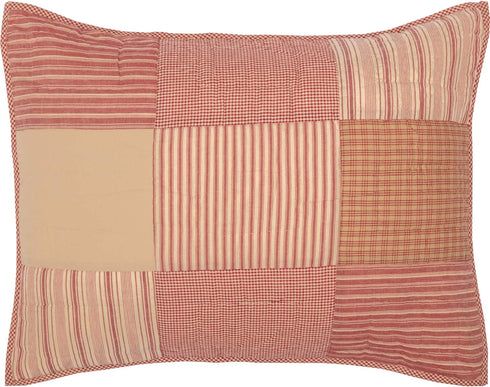 VHC Brands Sawyer Mill Red 100% Cotton Decorative Patchwork Standard Pillow Cover Sham 21x27
