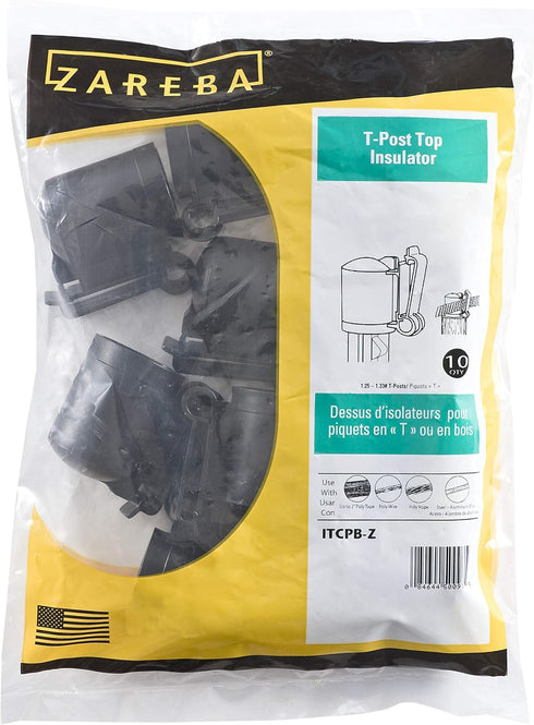 Zareba ITCPB-Z T-Post Safety Cap and Insulator, 10 per Bag, Black