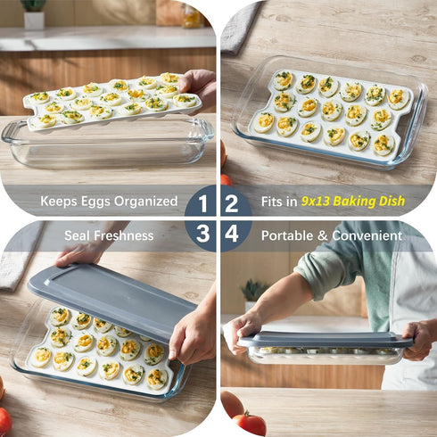 17-Hole ONEMORE Ceramic Deviled Egg Platter, Christmas Deviled Egg Tray Rectangular Fridge Eggs Holder Appetizer