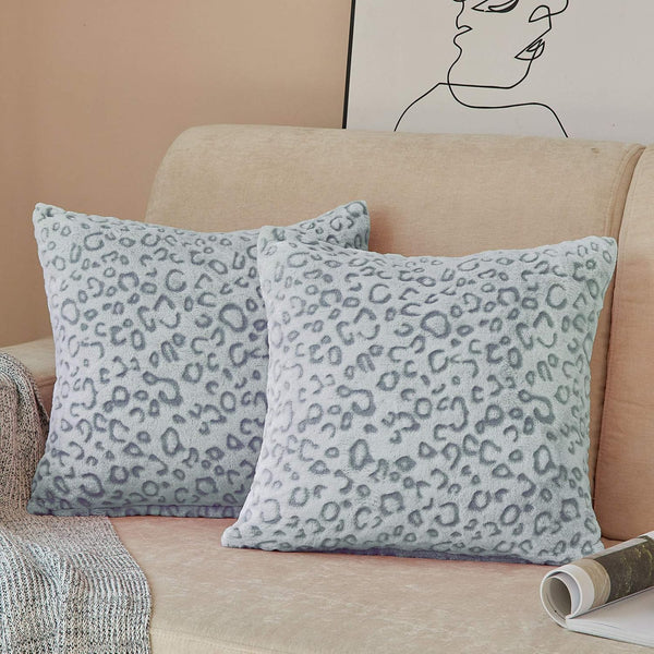 FY FIBER HOUSE Leopard Print Pillow Cover, 18 x 18 Flannel Fleece Throw Pillow Cases Set of 2 for Couch Bed Sofa (Blue)