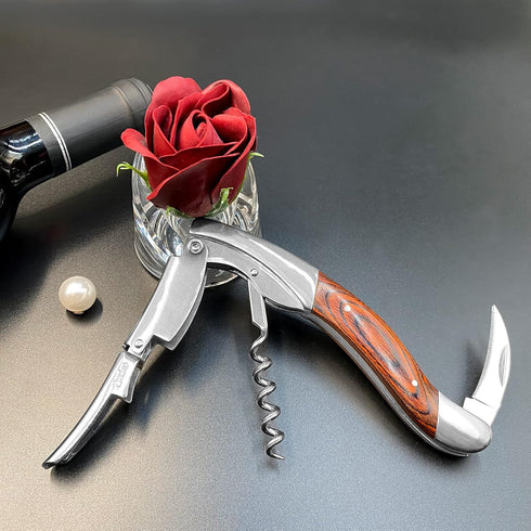 CORKAS Professional Wine Key, Heavy Double Hinged Corkscrew Opener with Rosewood Handle